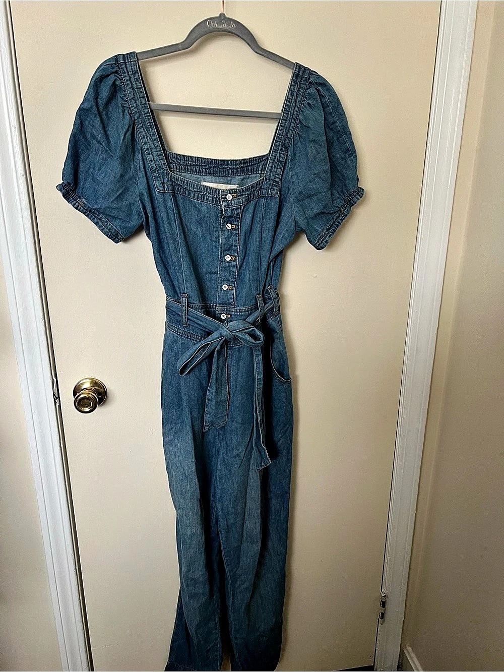 Anthropologie Pilcro and the Letterpress Square-Necked Denim Jumpsuit Size 8/Med